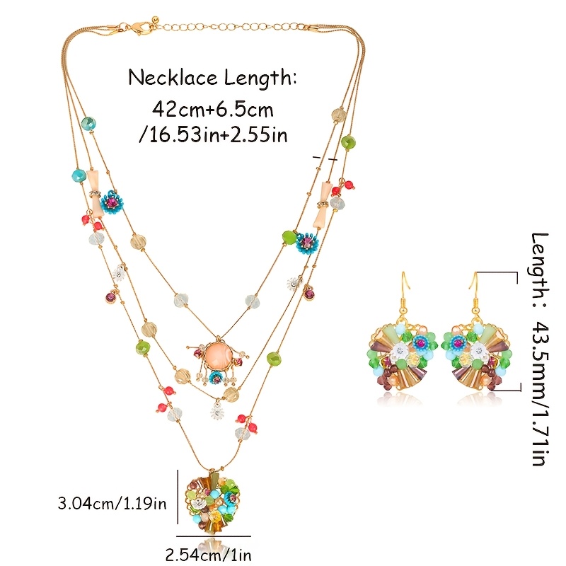 TEMU 925 Jewelry Set Heart-shaped Beaded Necklace Earrings Bohemian Style Suitable For Graduation Celebrations, Beach Holidays, Valentine's Day