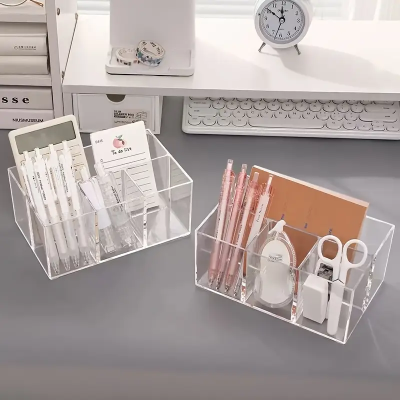 1pc makeup brush storage tube high definition transparent desktop vanity lipstick eyebrow pencil light beige care organizer cabinet cosmetic storage box Product details 1