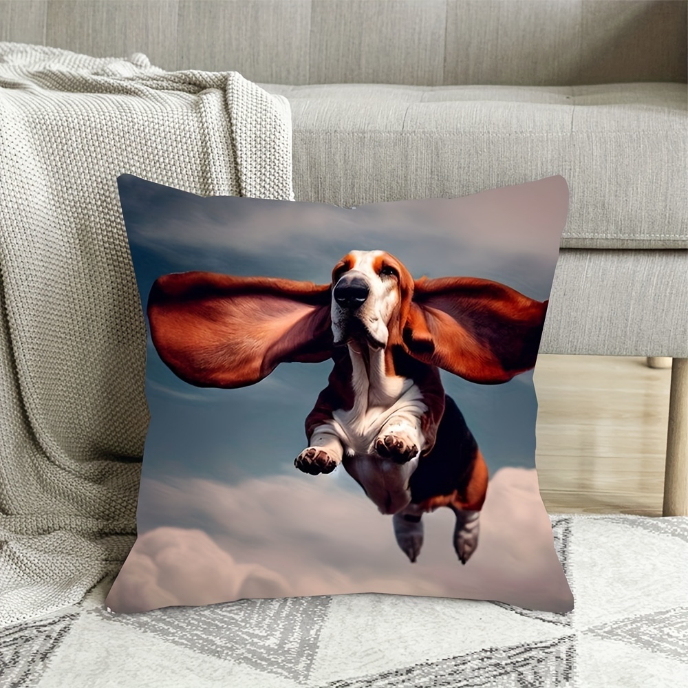 

Country-rustic Style Basset Hound Print Cushion Cover, 18x18 Inch, 100% Polyester Zippered Throw Pillowcase, Machine Washable, Decorative Woven Pillow Cover For Various Room Types - 1pc