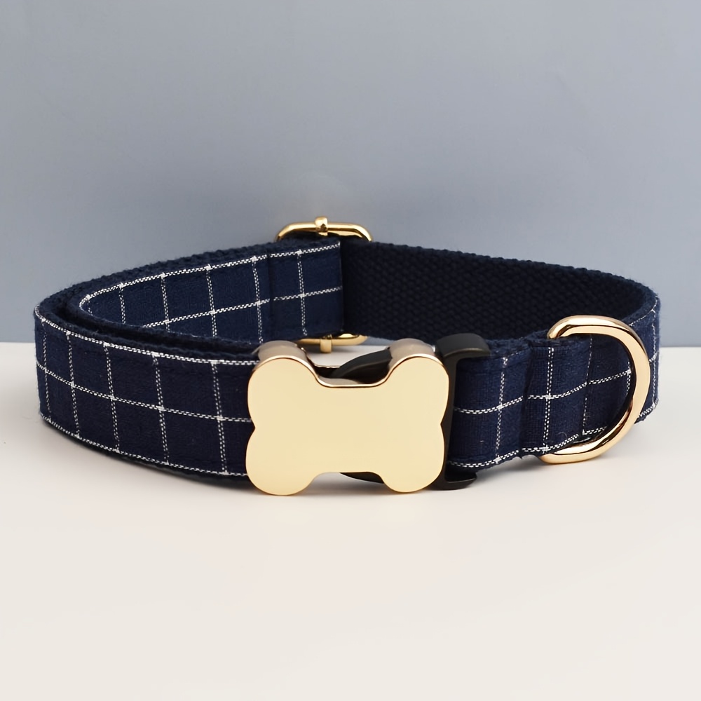 TEMU Tissu de qualité personnalisé à col à carreaux pour petits, moyens et grands chiens, pièces métalliques personnalisées, accessoires pour animaux