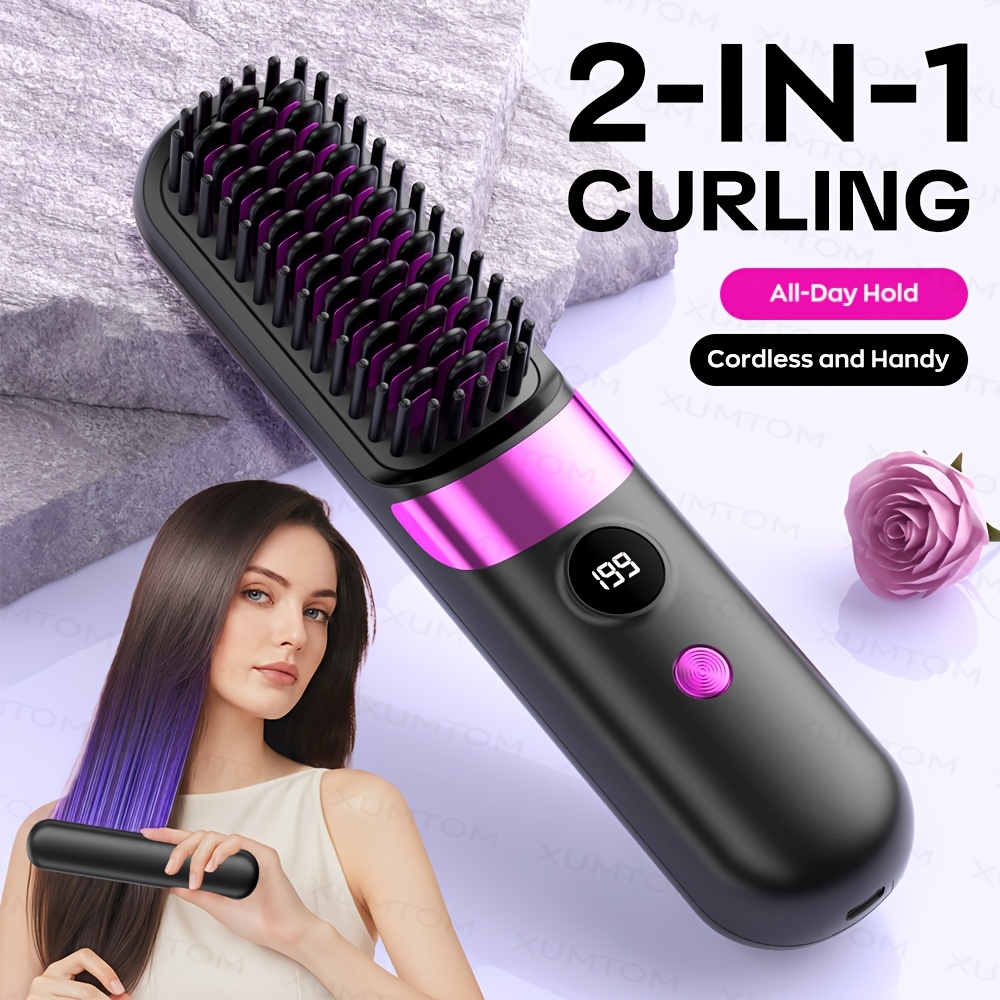 multifunctional hair straightener brush curling iron easy design 4 level temperature adjustment suitable for straight and curly hair styling fast heating led display usb charging