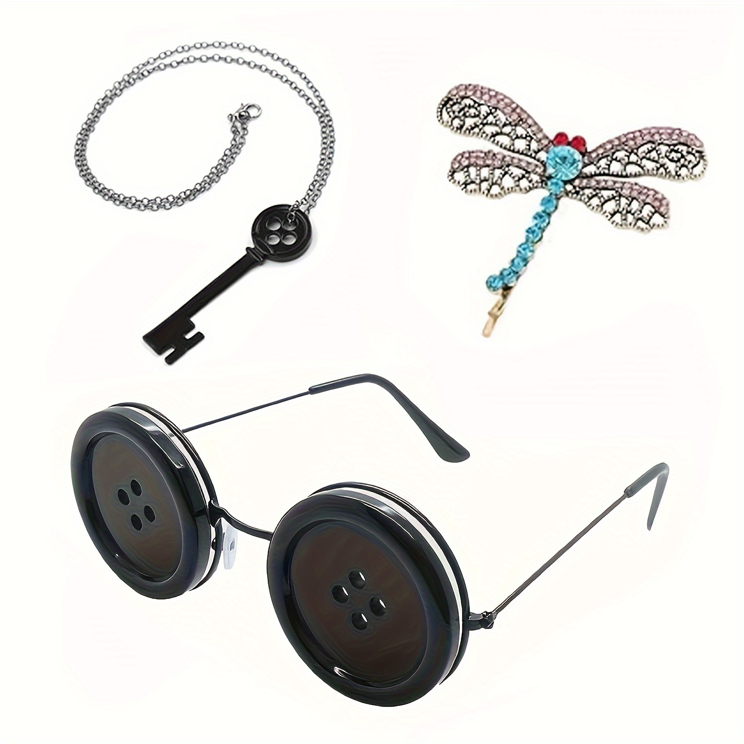 

3pcs Anime Cosplay Costume Set - Includes Iconic Glasses, Dragonfly Hair Clip & Key Necklace - Halloween & Themed Parties, Cosplay Costume, Halloween, Anime, Accessories