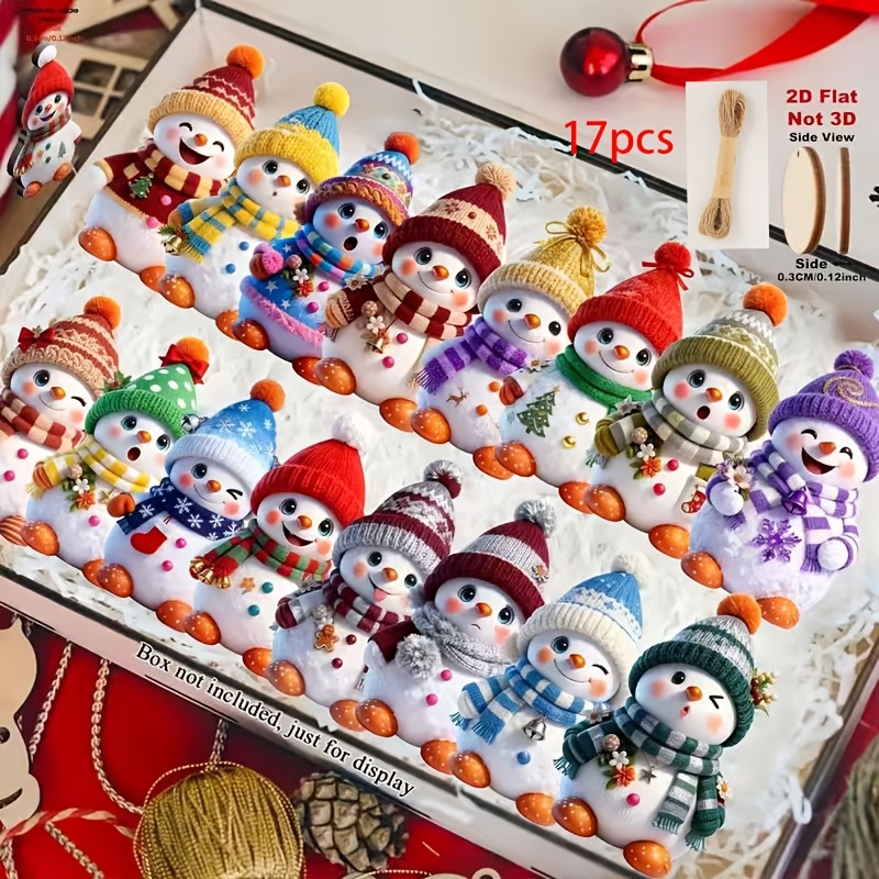 Image of 2d Flat - 17pcs 2d Flat Wooden Christmas Snowman Ornament Set, Christmas Tree Hanging Decorations, Christmas Decorations, Festive Celebration Hanging Decorations, Christmas Decoration/gift Decoration