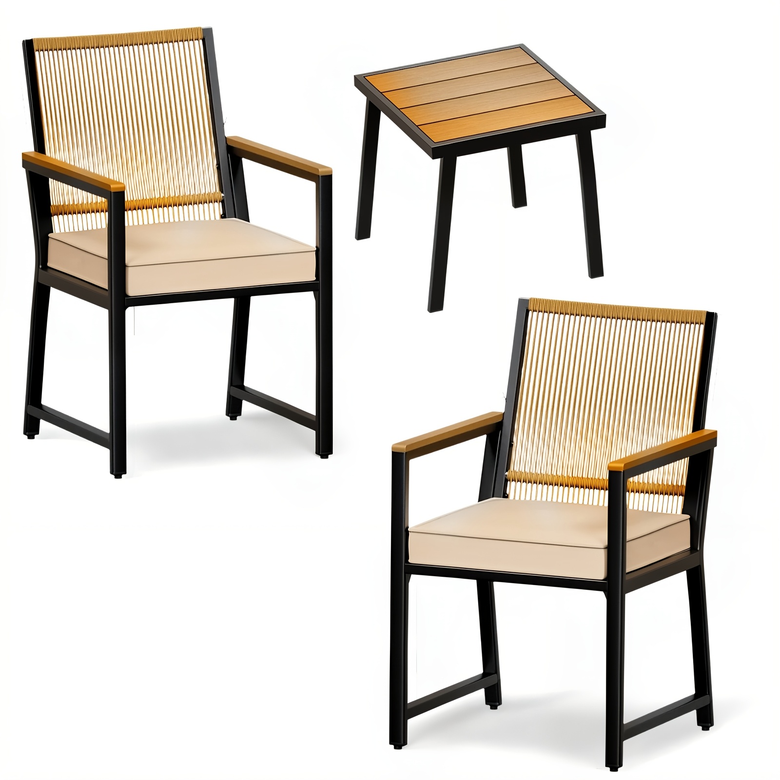 Image of Patio Rattan Bistro Set, And , Chair Size 86 X 53 X 51 Cm, 160kg Load Capacity, With 7cm Removable Thick Pad, Wpc Armrest, Outdoor Wicker Furniture, For Balcony, Garden