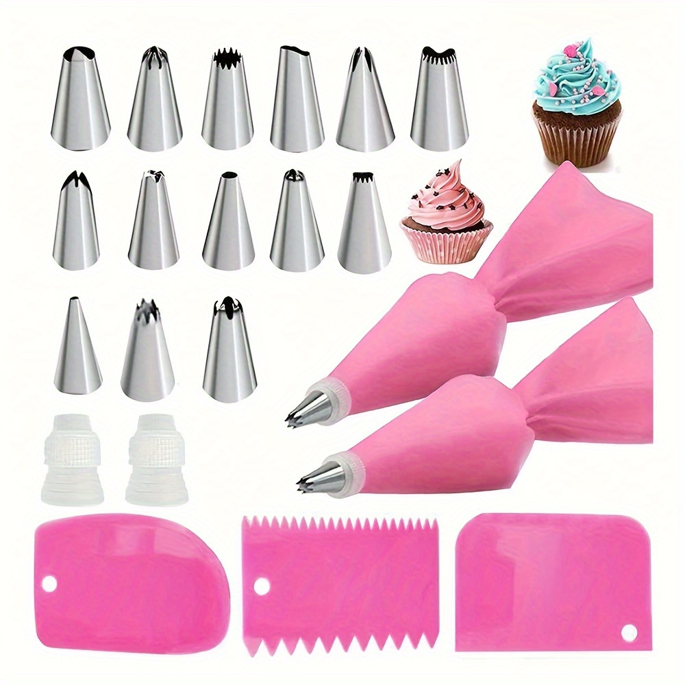 

21pcs Cake Decoration Tool Kit, Include Piping Bags, Stainless Steel Piping Nozzles And Couplers, Scraper And Other Accessories, Suitable For Cake Lovers And Beginners, Cake Diy Supplies, Baking Tool