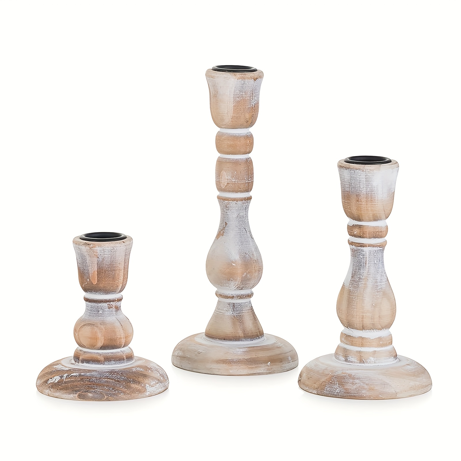 Taper Candle Holders Wood: 3/6pcs Rustic Wooden Candlestick Holder Set - Vintage Candle Stick Tapered Holder For Wedding Birthday Party Holiday Christmas Home Table Decor