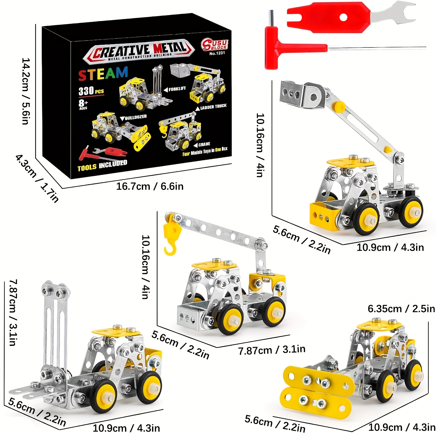 Metal Engineering Vehicles Model Kit, 330pcs