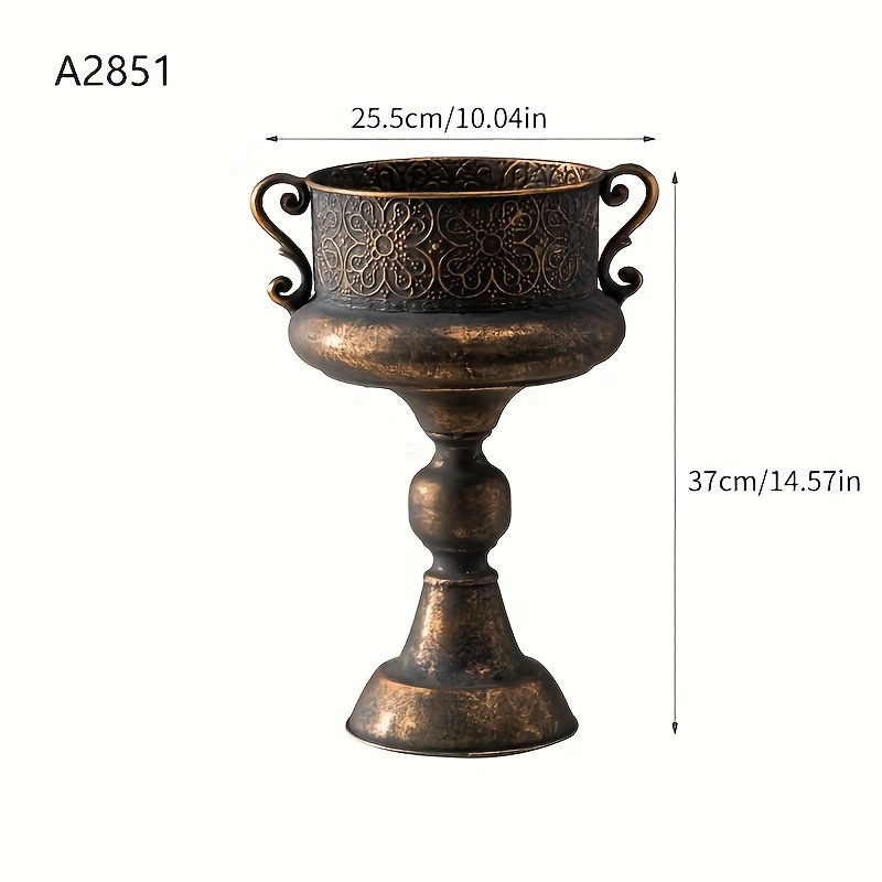 Vintage-inspired Metal Flower Vase - Elegant Tall Cup Design With Rustic Finish, Decor