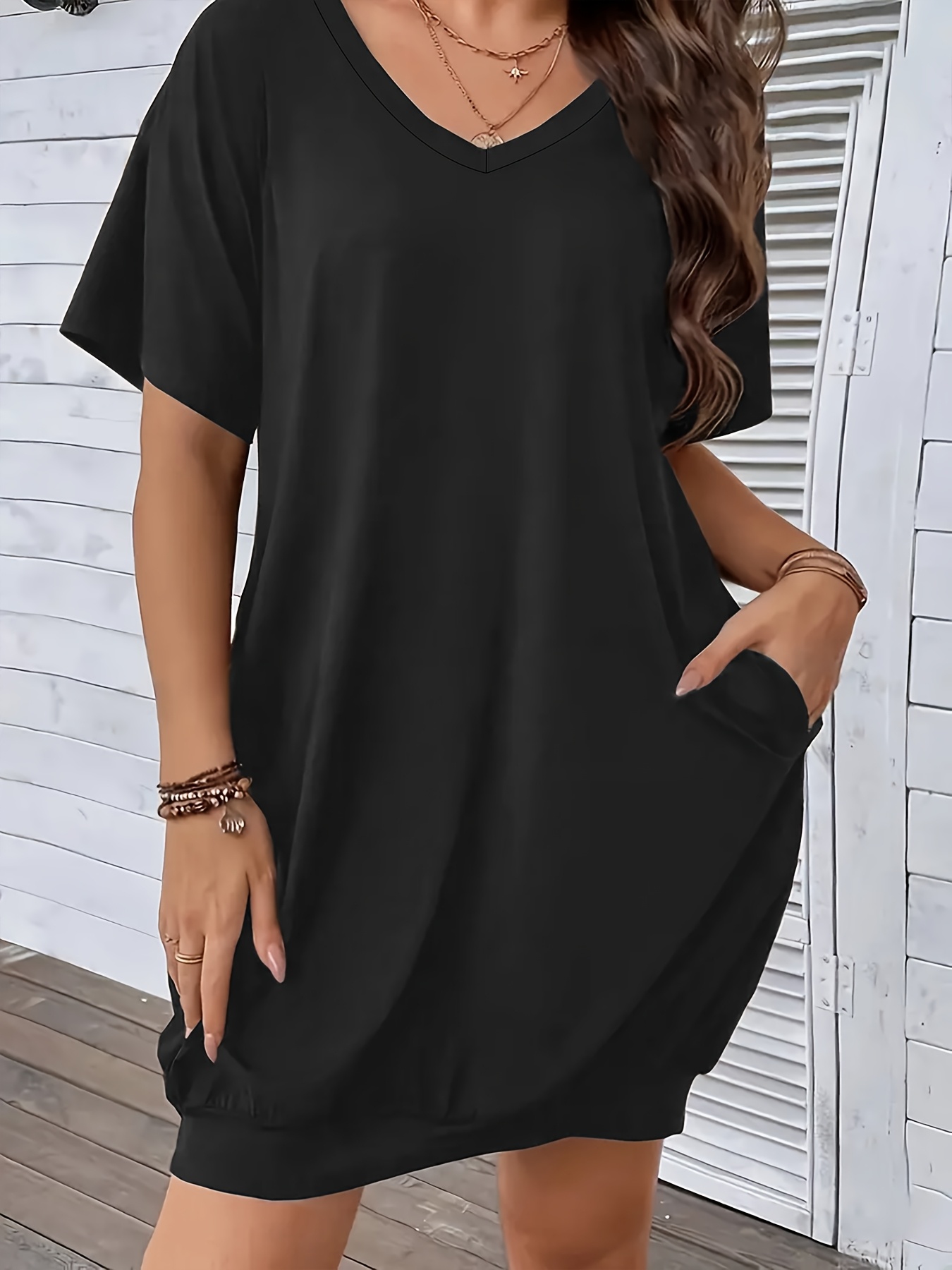 Manches Courtes Robe T Shirt Col V Robe T-Shirt Col V Olive Pour