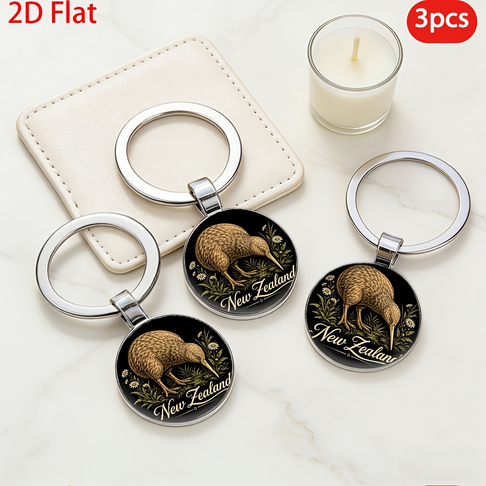 TEMU 2d Flat, 3pcs Key Ring, Kiwi Bird Of New Zealand Pattern Keychain, Essential Accessory For Enthusiasts, Couple's Gift, For Daily Carrying, Used