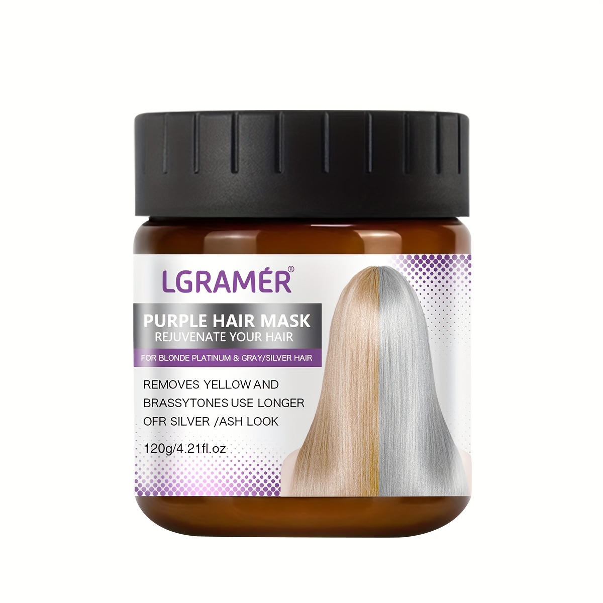 

Lgramer Purple Hair Mask - Deep Moisture For Blonde & Bleached Hair, Removes Copper & Yellow Tones, Soothes & Strengthens, Leaves Hair Smooth & Shiny, Unisex