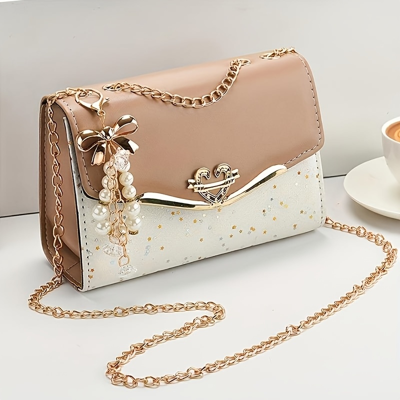 womens bohemian beige pu crossbody bag with tassel charm lightweight flap shoulder purse metal chain strap portable for college ideal gift for valentines day everyday use Product details 9