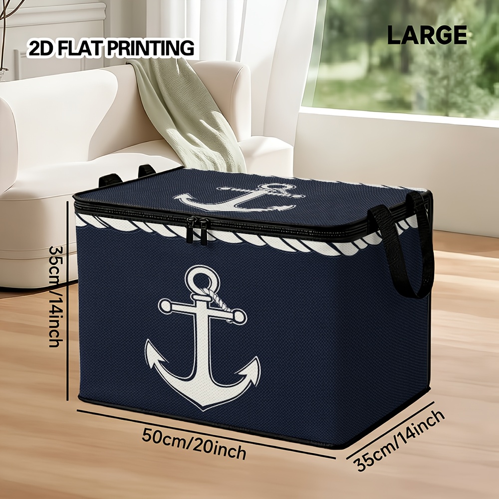 TEMU 1pc Nautical Anchor And Rope Shelf Baskets With Lids - Storage Bins For Gym Equipment, Ideal For Gym Apparel, Bedroom, Laundry Area, And Storing