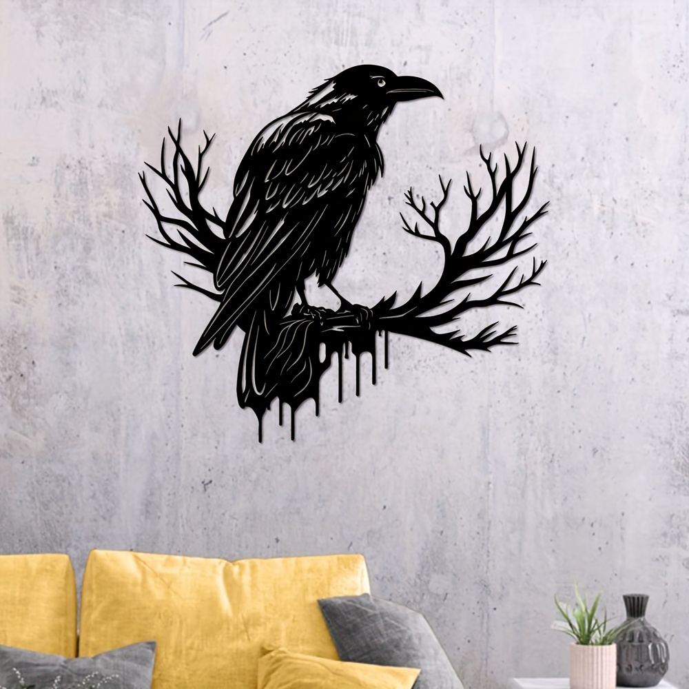 

1Pc Art Mural Métallique Corbeau & Arbre Gothique - Décoration de Maison en Fer pour Salon, Chambre, Zone de Repas - Cadeau de Pendaison de Crémaillère Unique.