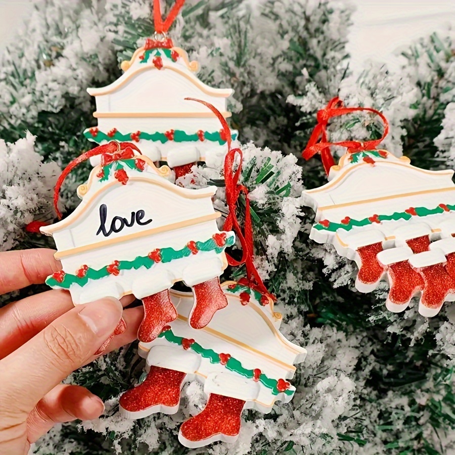 

[customer ] Customizable Family Name Resin Christmas Stocking Ornament - 2-8 People, Battery-free, Ideal For Tree Decoration &