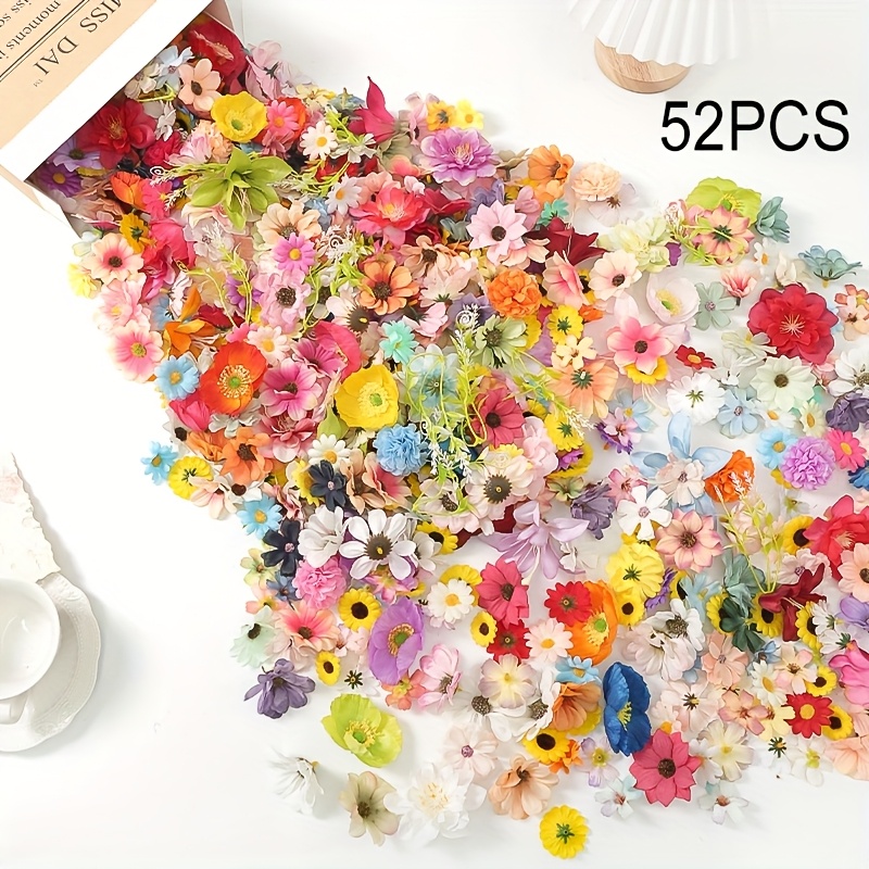 TEMU Fiori Artificiali per Decorazione, 20/52 Pezzi in Tessuto Fiori Selvatici Finti, , Margherita e Peonia Multicolore per Decorazioni Casa,