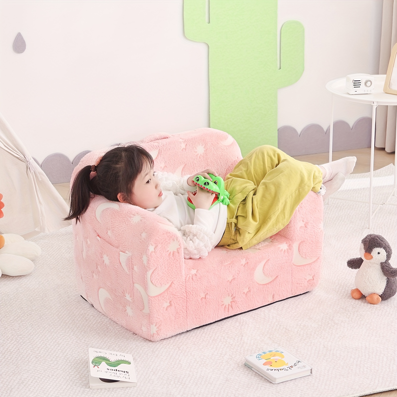 Welnow Sofa, Couch for Kids with Carry Handle And Side Pockets, Foam Chair for Toddlers, Armrest Chair for Kids, Reading Sofa for Boys Or Girls