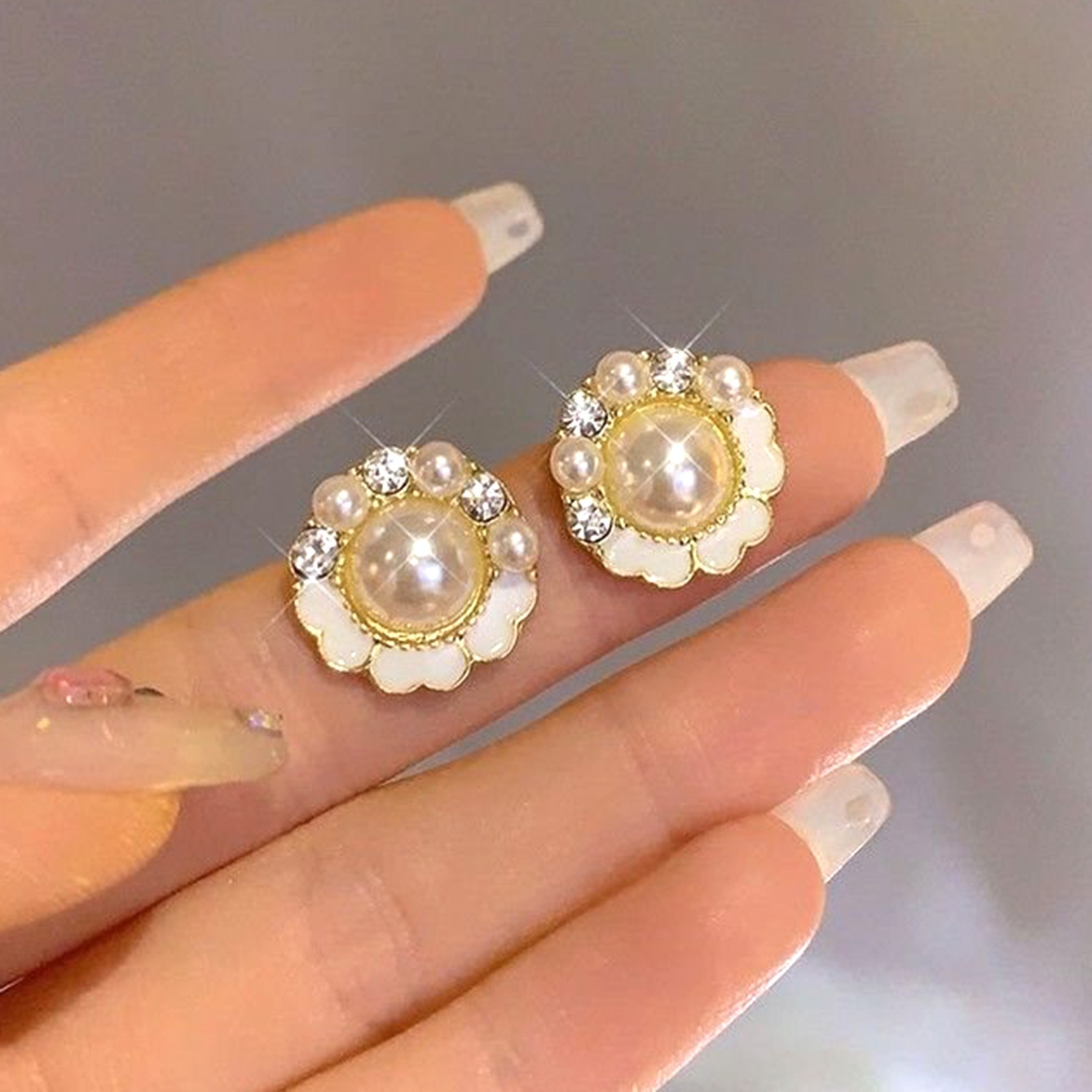 5 Pairs Rose Flower Geometric Drip Glaze Earrings Set