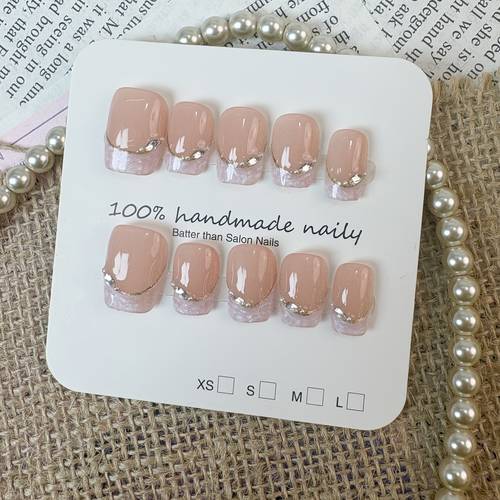 sommer neues produkt 10 stück 100% handgemachte kurze quadratische falsche nägel, french tip mit diamanten, verbessert das , abnehmbares design. für alltags-szenen wie pendeln, dates und partys, und sanft