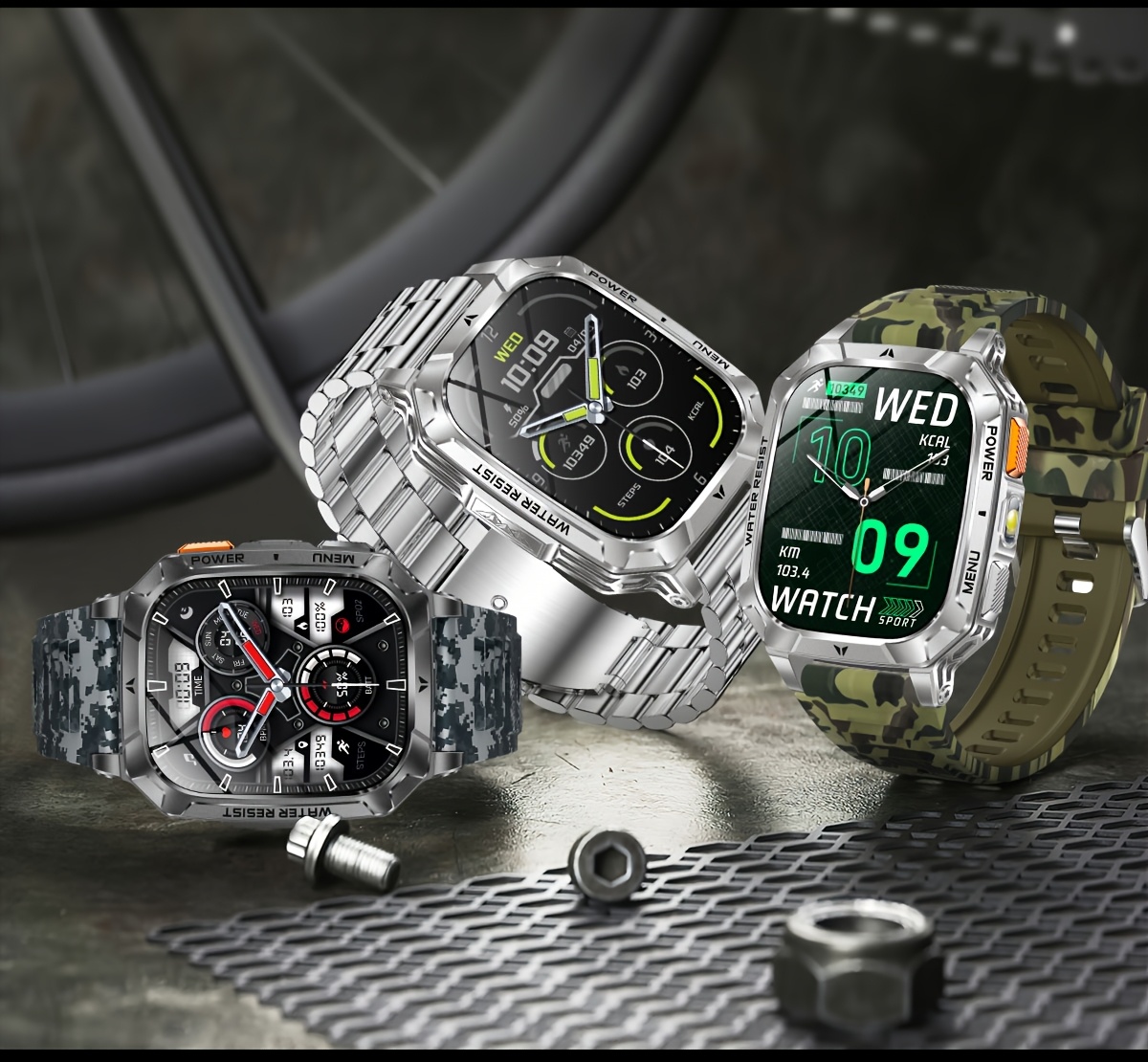 Heren Sport Smartwatch met 1400mAh Batterij & 120 Dagen Standby, 5.11cm Full-Touch HD Scherm, Dual-Color SOS LED Zaklamp (Rood+Wit), 120+ Sportmodi, IPX8 Waterdicht, Cadeau voor Hem