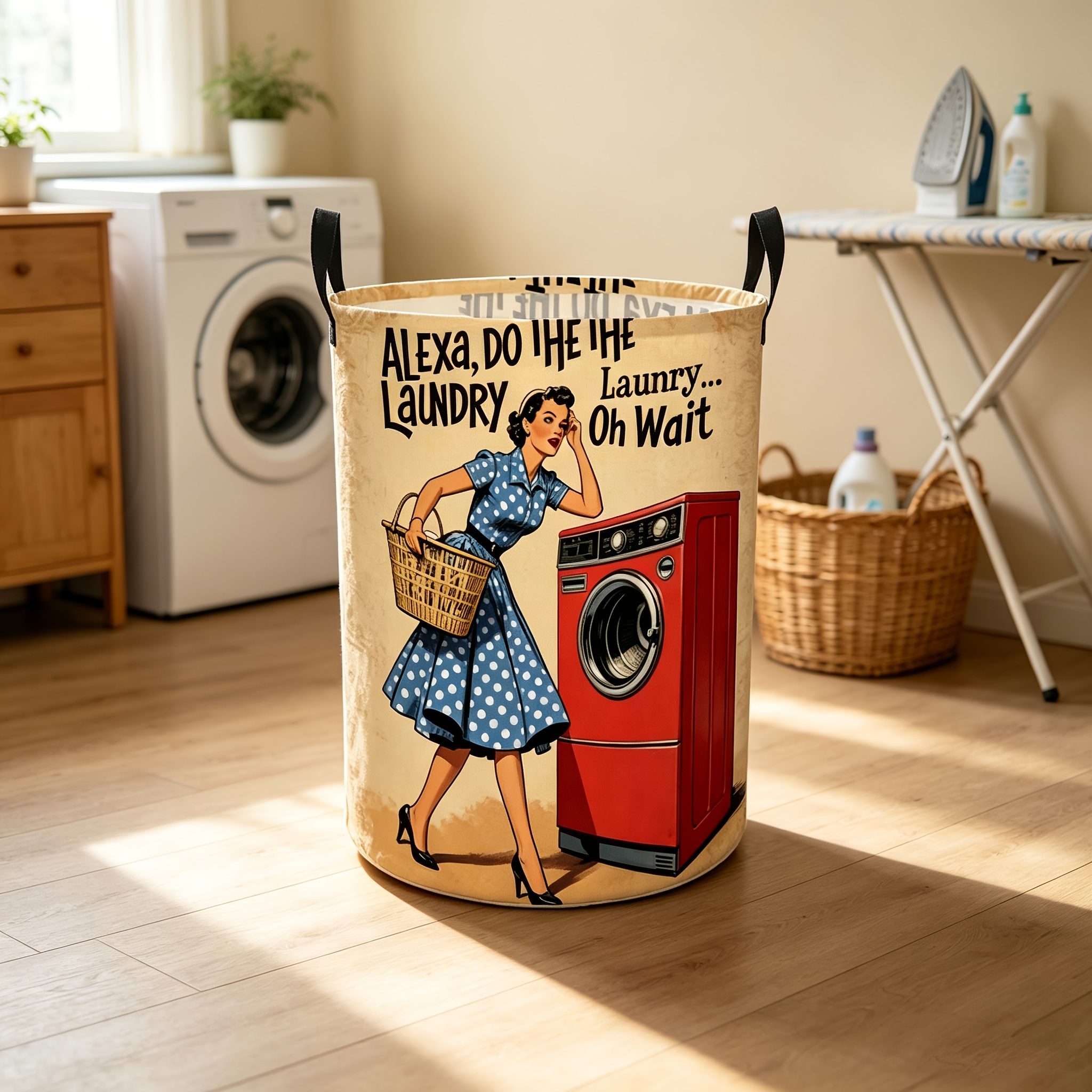 TEMU Cesto portabiancheria da 1 con , motivo cesto portabiancheria vintage, contenitore per abiti pieghevole e portatile, per bagno, arredamento casa
