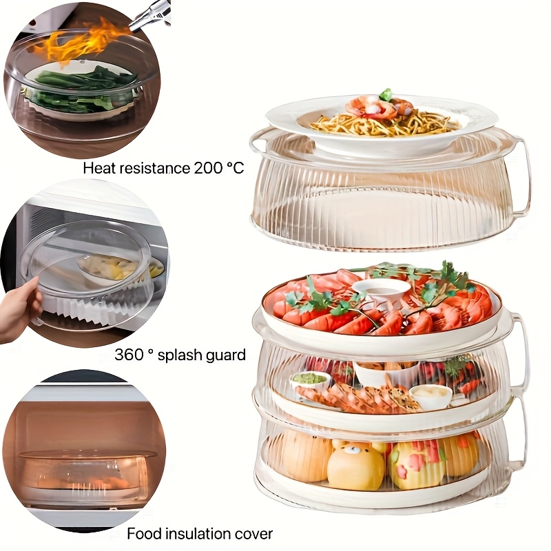 1pc Heavy-Duty Splash Lid Compatible for Microwaves - Heat-Resistant 200°C, 360° Cover with Stackable Lid for Camping, BBQ, Microwave & Use - Suitable for Vegetables, Fruits, Meals (Plastic Lid)