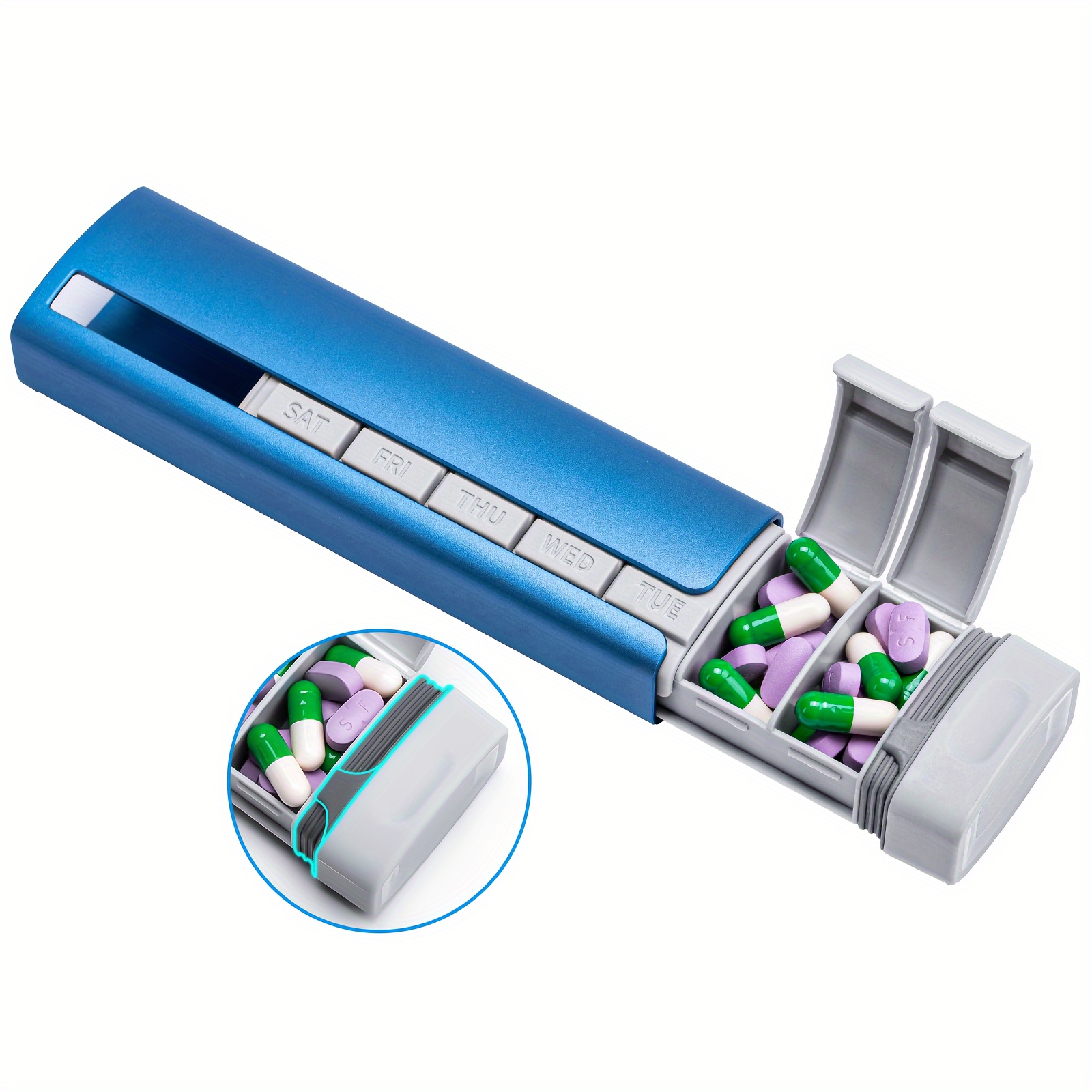 Image of Aluminum Travel Pill Box With Daily Compartments, Designed For Medications, Health Supplements, And Vitamins, A Stylish And Practical Cute Pill Box