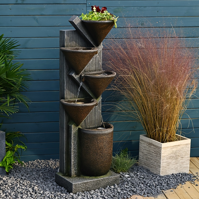 1pc Large 49.6-Inch Tiered Bowl And Light Outdoor Water Feature Fountain, Creates A Tranquil Oasis for Outdoor Living Spaces, Suitable for And Landscapes, Patios, Balconies, Lawns.