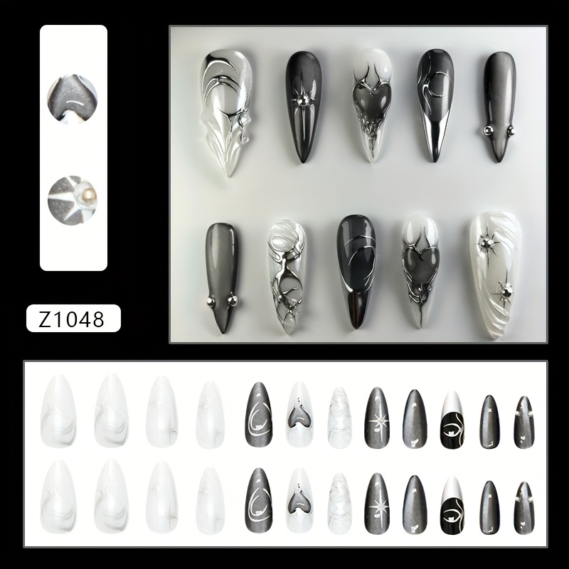 TEMU Black Cat Eye 3d Western Liquid Metal Niche Dark Western Removable Nail Piece