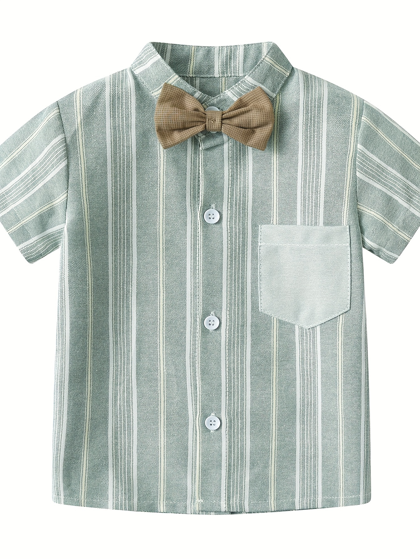 Ensemble Deux Pièces Vêtements d'Été pour Nouveau-né Garçon Chemise à Rayures à Manches Courtes Costume de Gentleman Mode Vêtements pour Enfants