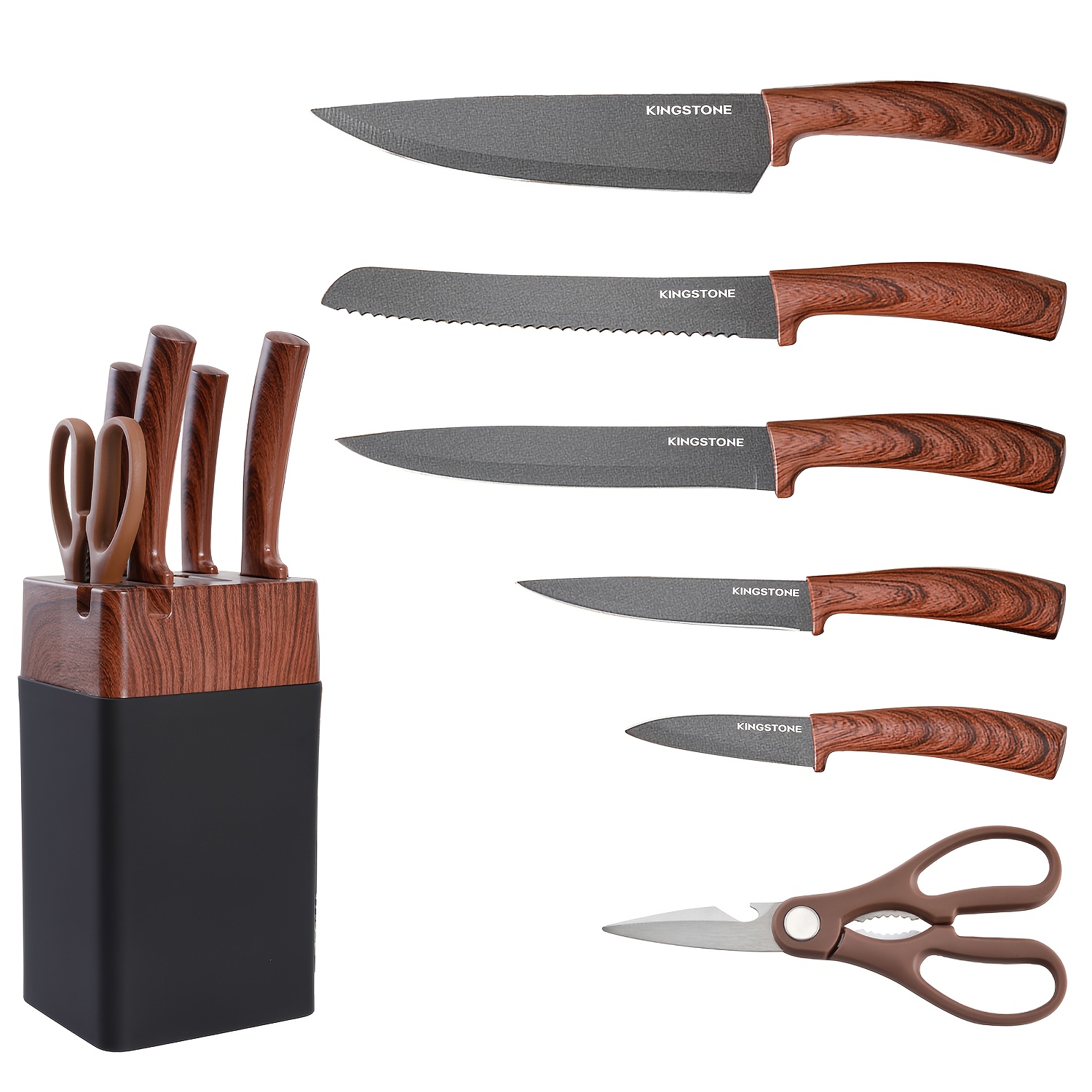 7pcs Kitchen Knife Set with Knife Rack, Chef'S Knife, Bread Knife, Replaceable Blade Knife, Multi-Purpose Knife, Fruit Knife And Kitchen Scissors. Multi-Purpose Cooking Kitchen Knife Set, Suitable for Home, Kitchen And Cooking