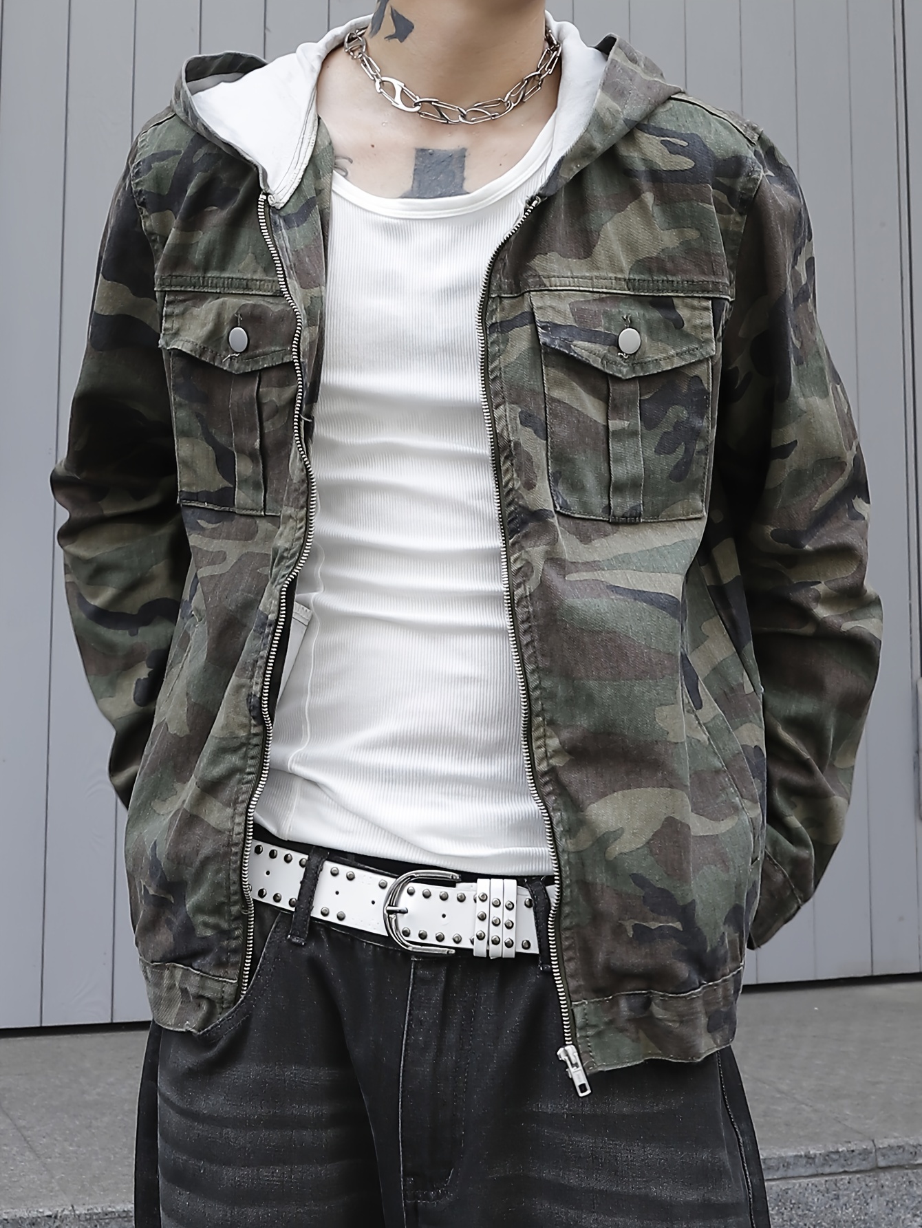 herren tarnjacke kapuze kunst denim optik men's clothing Temu