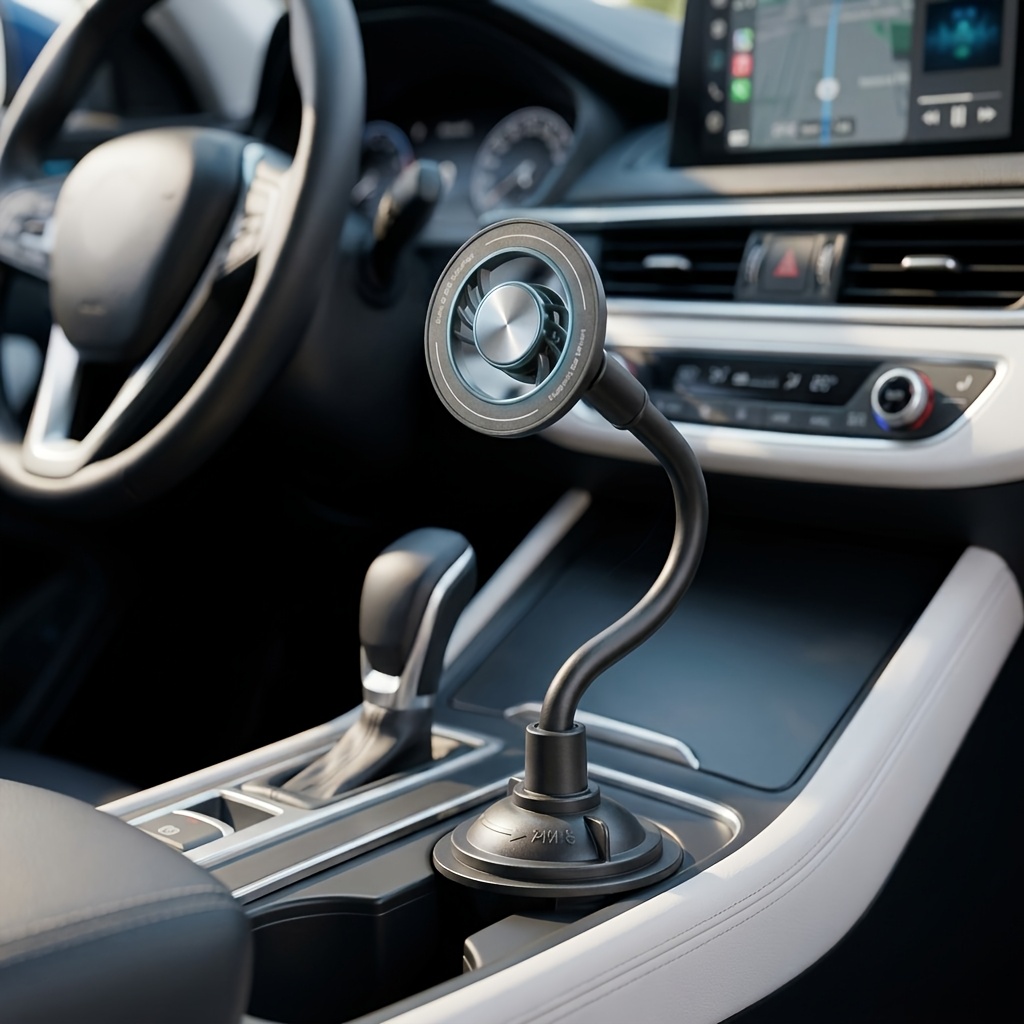 TEMU Support de téléphone pour porte-gobelet de voiture, support magnétique pour téléphone de voiture avec bras flexible réglable, base extensible