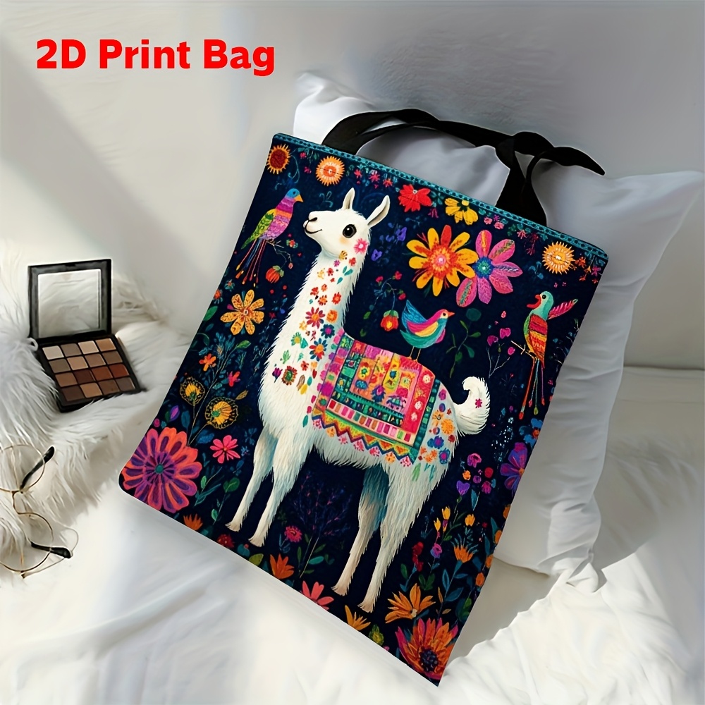 TEMU 1pc (2d Flat Design, Tote Bag Only) Painted Pattern Large Capacity Tote Bag, Reusable Shopping Shoulder Bag With Durable Handles, Suitable For
