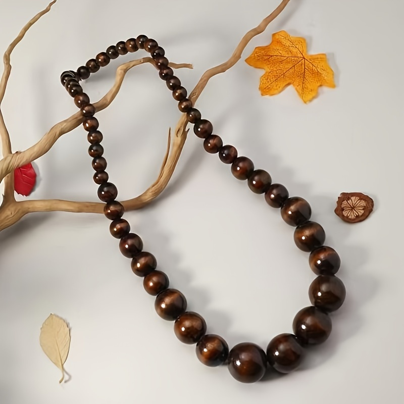 Vintage Wood Beads Long Necklace Fish Elephant Leaf Moon - Temu Canada