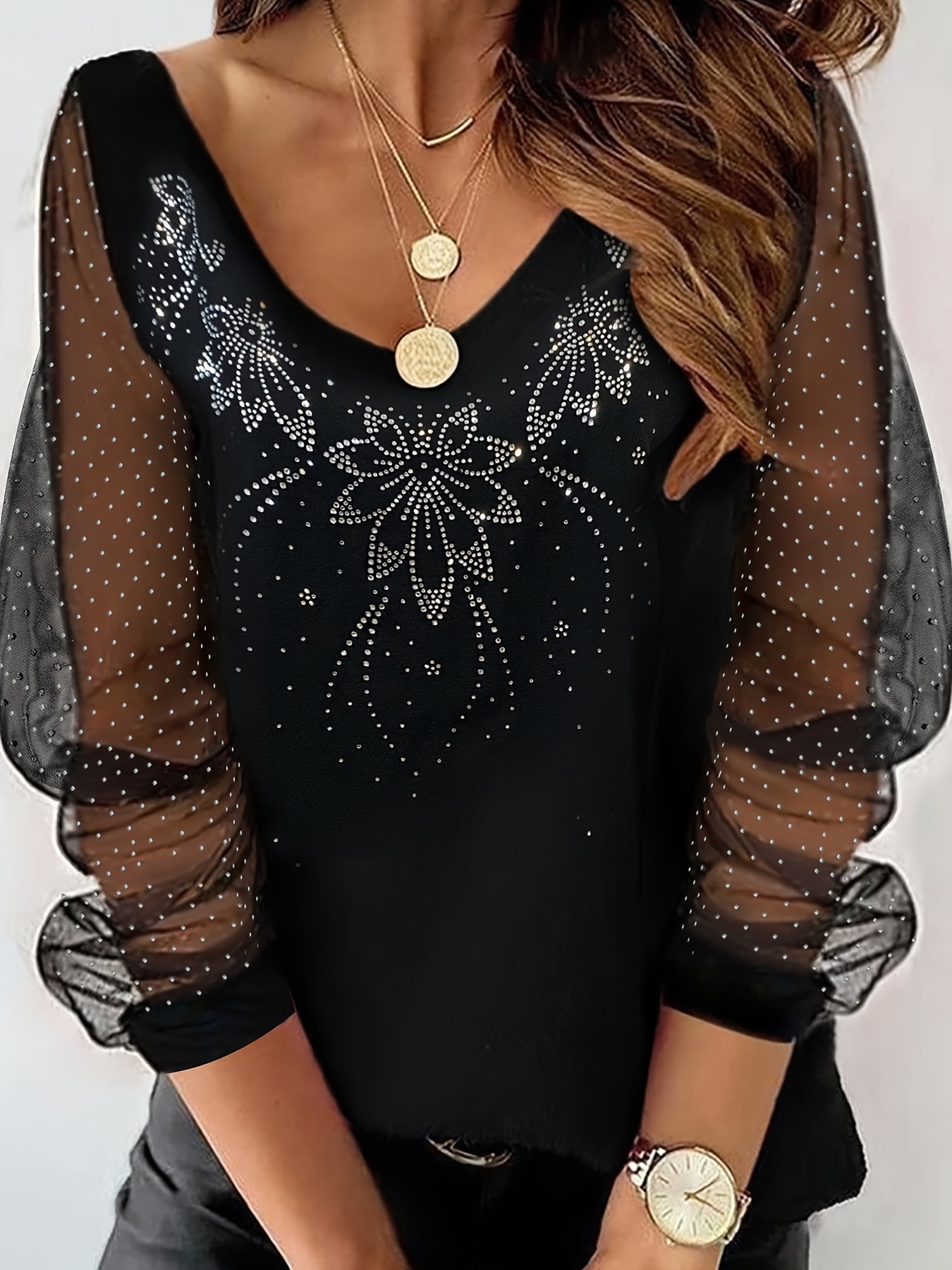 blusa cuello pedrería casual larga tipo Temu Peru