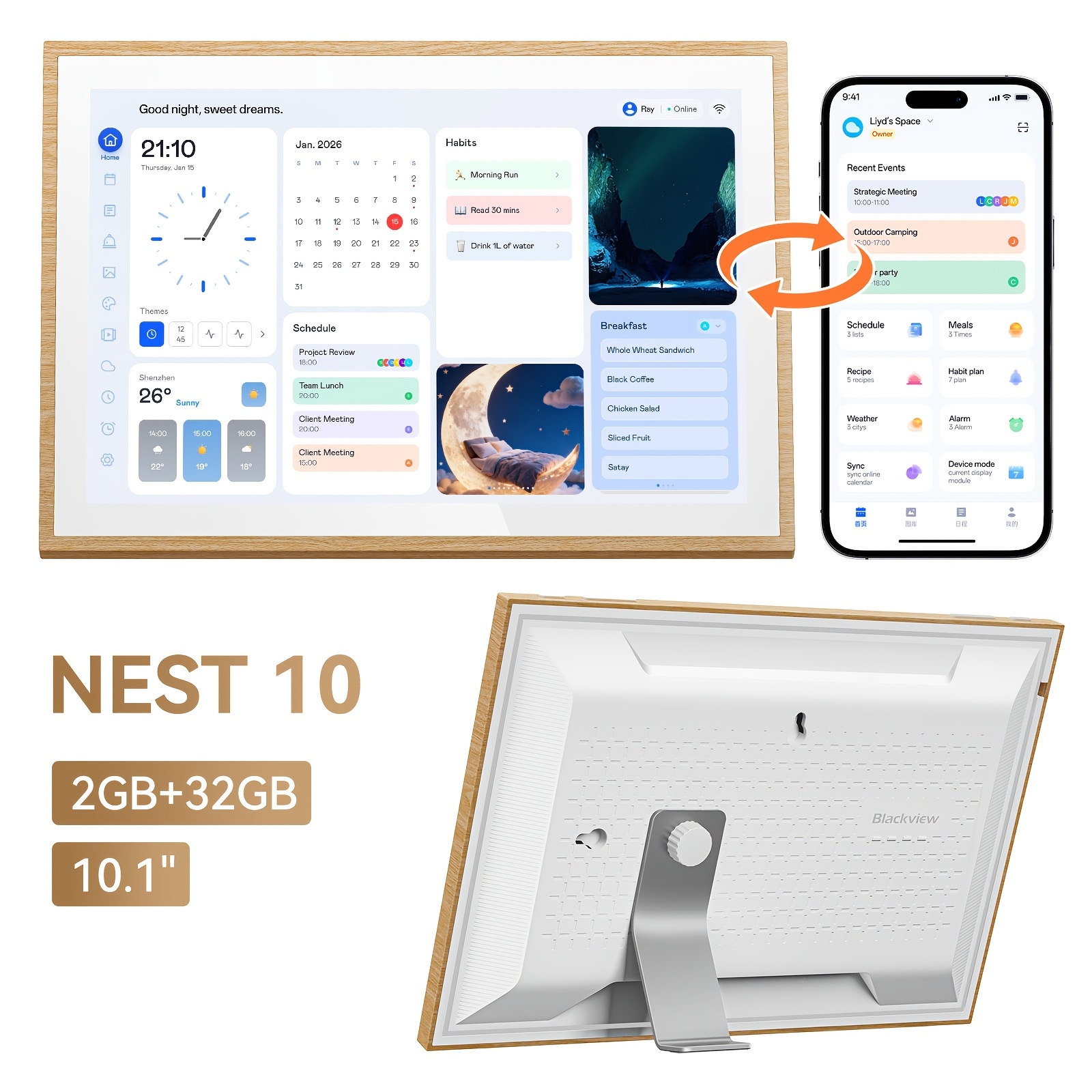 10.1" Digital Calendar 2gb+32gb For Home And Office, Multifunctional Family Planner With Clock, Weekly And Monthly Scheduling, Short , Clear For , Dk Calendar/google/icloud Synchronization