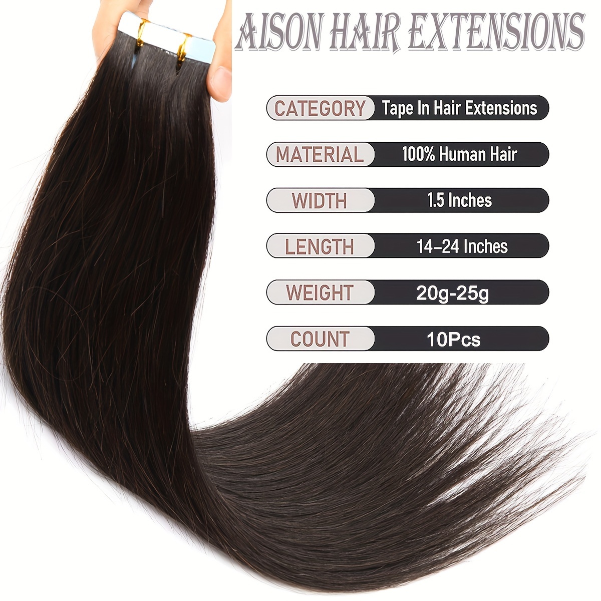   tape in hair extensions human     human hair extensions   for fashion women 10 pcs package dark   20g 25g details 0