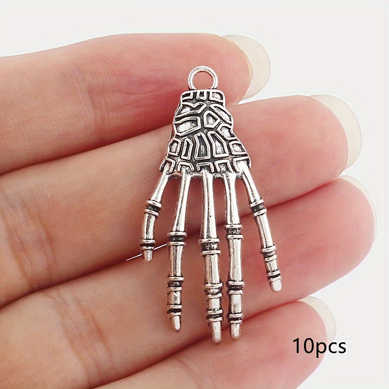 Image of 10pcs Antique Silvery-colored Palm Pendant Halloween Charm Jewelry Additions Handmade Jewelry Earring Necklace Bracelet Additions Keychain Pendant 21x42mm