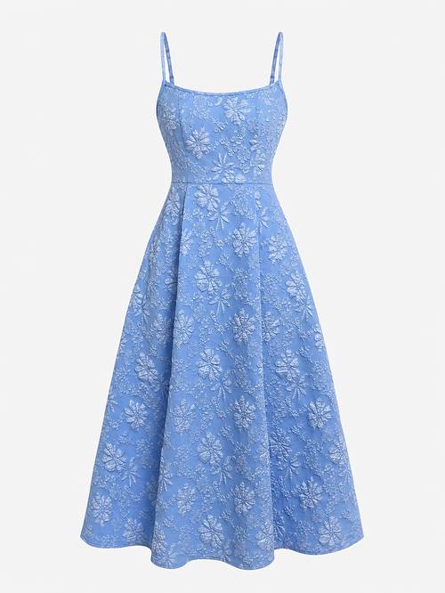 elegant textured patterned spaghetti suspender dress for women