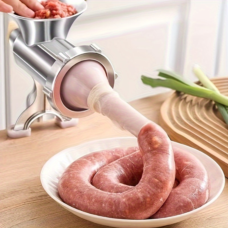 manual sausage stuffer machine aluminum meat grinder with 1 10l capacity hand crank sausage maker   meat mincer for homemade   casing tool included no electricity needed details 5