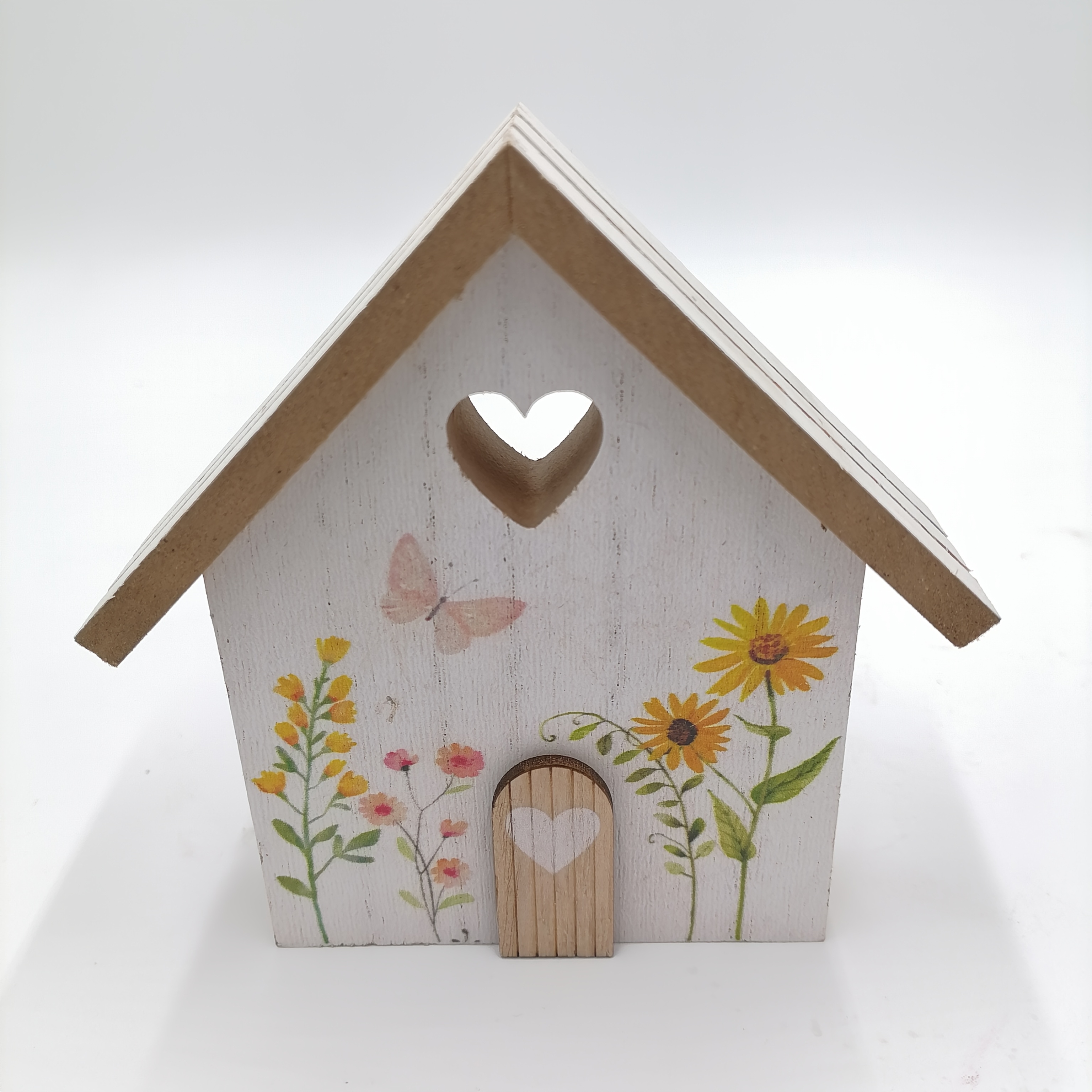 Image of 1pc Faux Wood Simulation House-shaped Ornament, Surface Printed With Colorful Floral Patterns, Suitable For Easter, Spring, Chinese New Year, New Year And Other Festive Home Decorations
