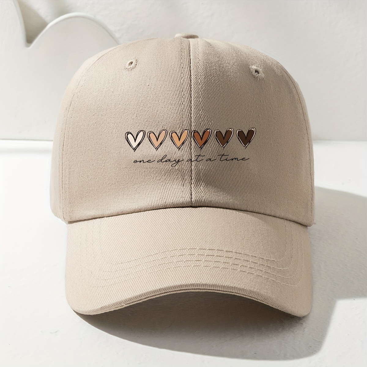 

Gradient Hearts Print Baseball Cap, Unisex "one Day At A Time" Lettering, Breathable Adjustable Size Peaked Hat