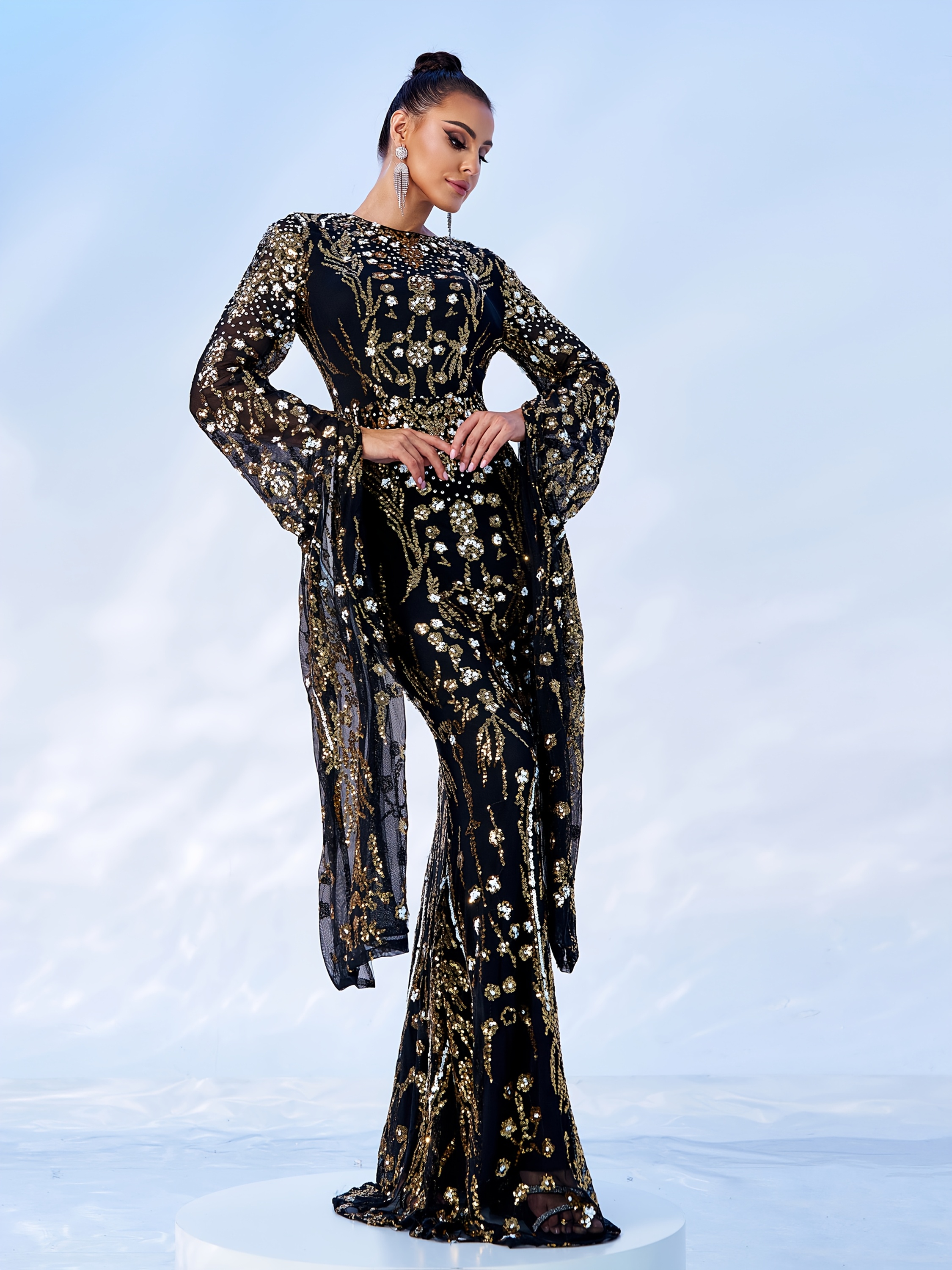 womens sequin embroidered long sleeve mermaid maxi dress - Temu Pakistan