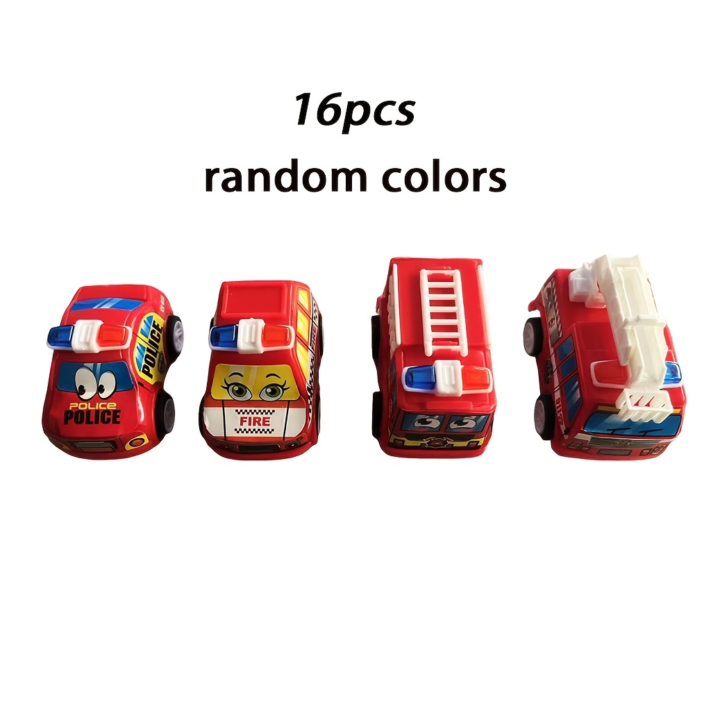 Image of 16pcs Cartoon Mini Fire Truck, Police Car Toys, Birthday Party Gift Pack Rewards, Classroom Rewards, Small Gifts Suitable For Children, No Battery Required - Durable Plastic Toy Car, Random Color