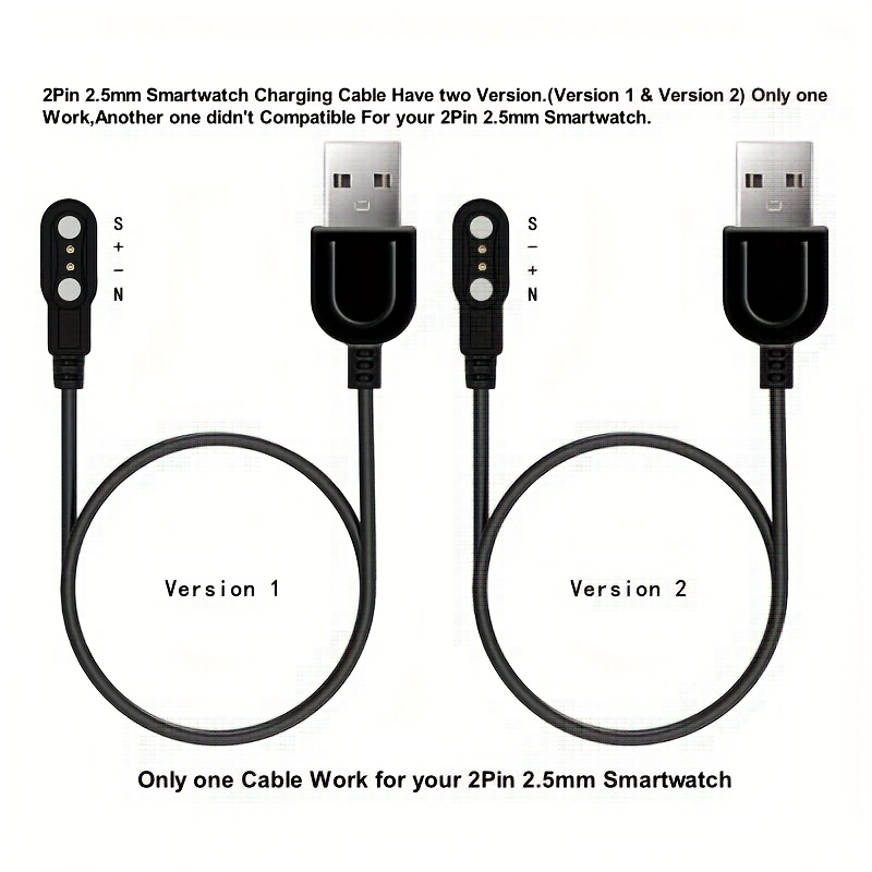 Image of 2 Pin 2.5mm ( & )magnetic Charging Cable Portable Usb Charging Cable Cord For Fitness Watches Smart Watch (only 1pc Cable Work Your Smartwatch, Didn't Work)