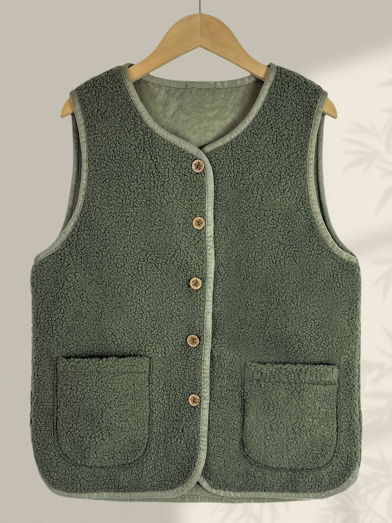olive green textured vest 3d buttons pockets conservative - Temu