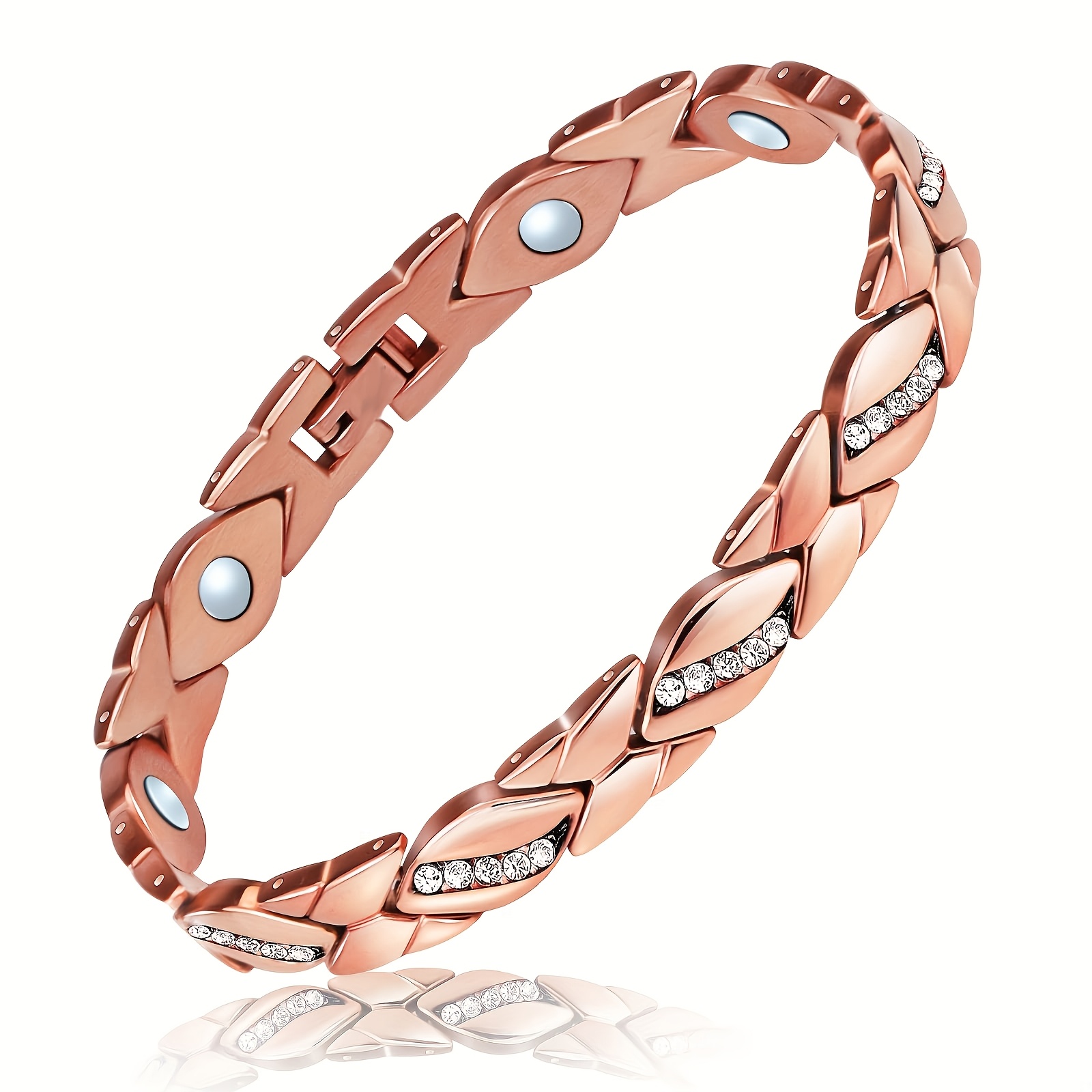 TEMU Bracelet en cuivre pur pour femmes, bracelet magnétique super résistant, équipé d'un aimant de 3500 , cadeau de Saint-Valentin et de Noël