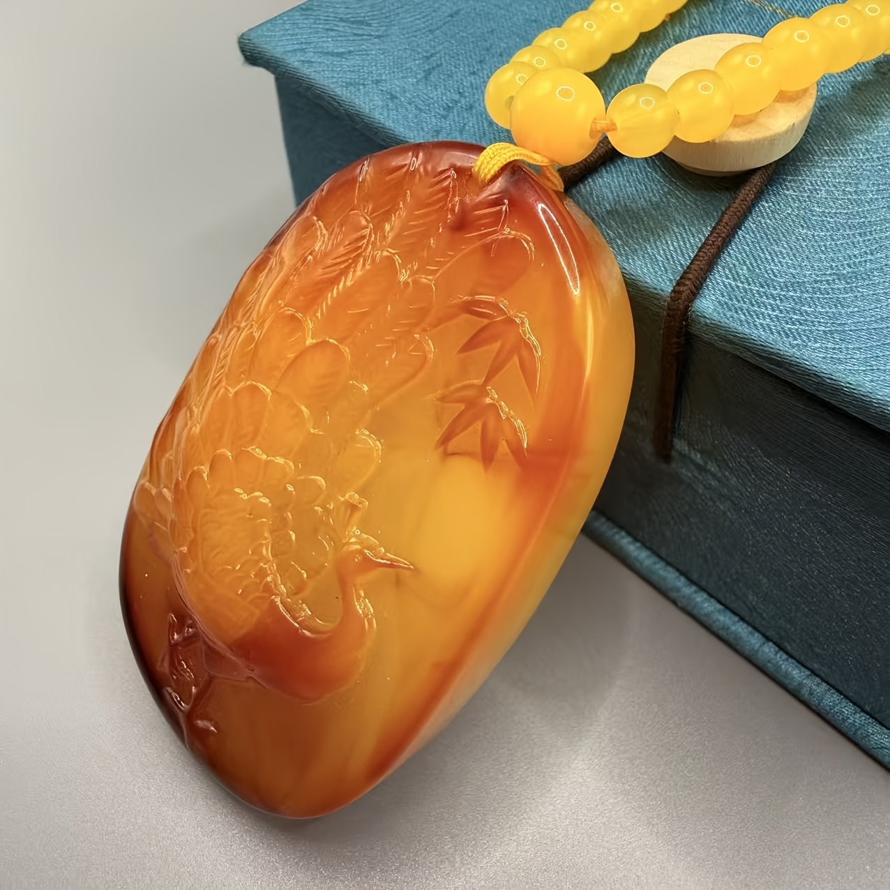 Bohemian Style Amber Peacock Pendant Necklace
