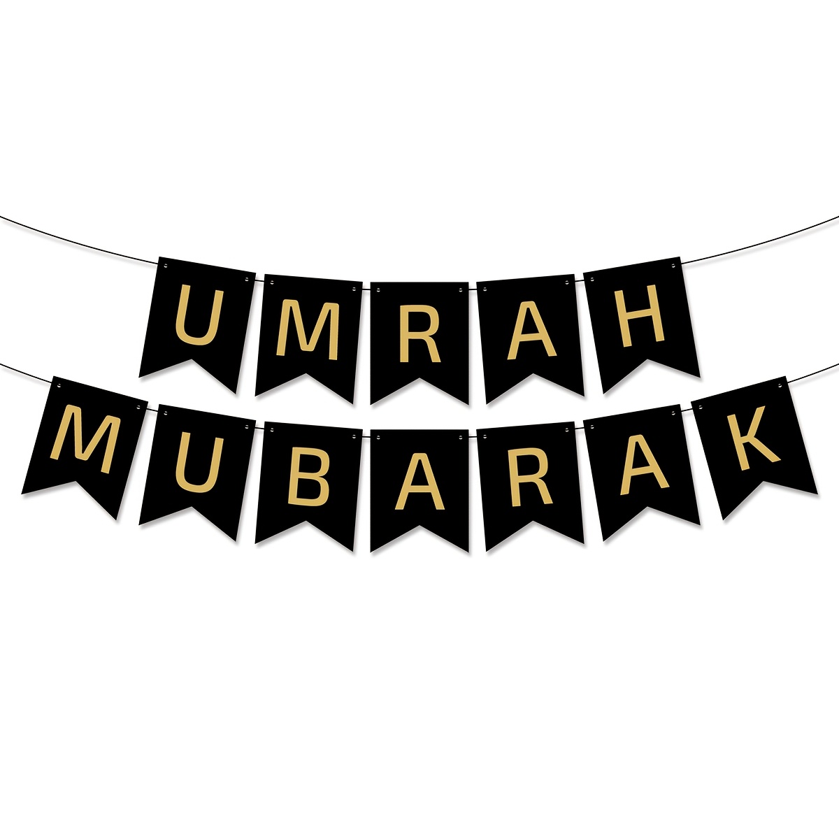 Image of Set Of 12, Umrah Mubarak Black And , Gold-plated Banner For Umrah, Kaaba Arabic Design For Celebrations And Decorations